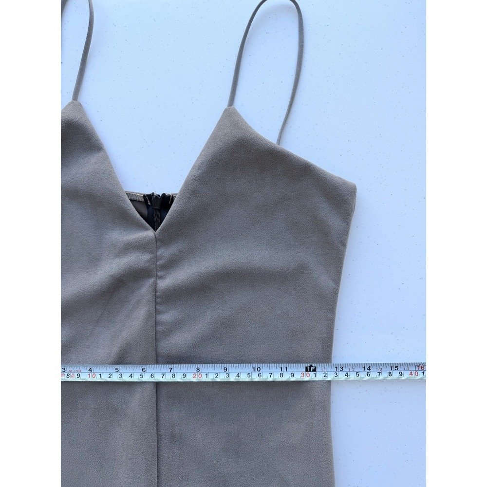 Women's‎ Faux Suede Taupe Mini Dress 6 Bodycon Asymmetrical Y2K 90s - Picture 7 of 9